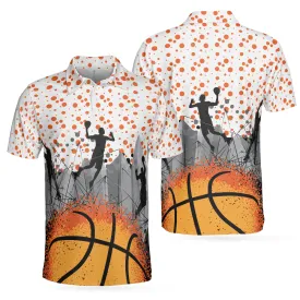 3D Basketball Sporty Pattern Polo Shirt, Best Basketball Themed Polo Style Shirt For Adults, Basketball Gift Idea