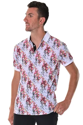 Bohio Men's Polo Shirt Short Sleeve Modern Pattern Golf Black/Red -MKT1560