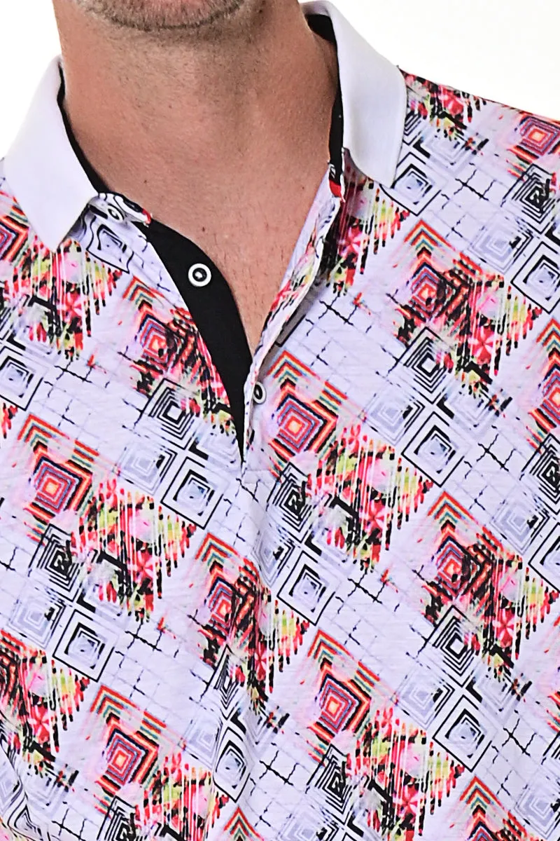 Bohio Men's Polo Shirt Short Sleeve Modern Pattern Golf Black/Red -MKT1560