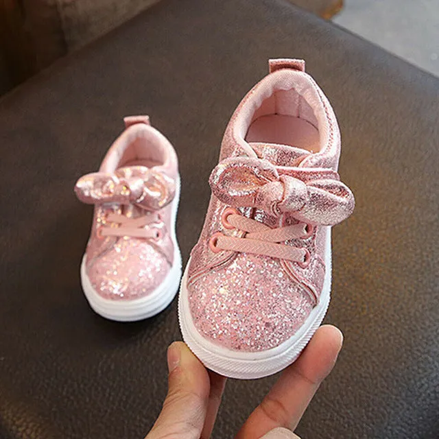 Bow Sequin Crib Shoes
