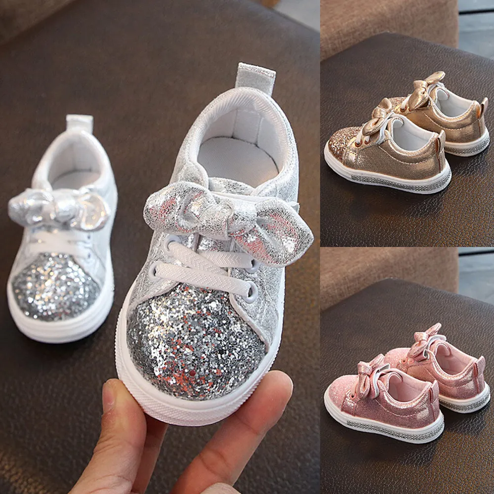 Bow Sequin Crib Shoes