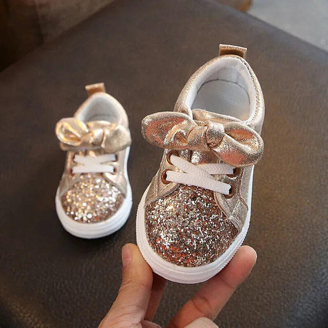 Bow Sequin Crib Shoes