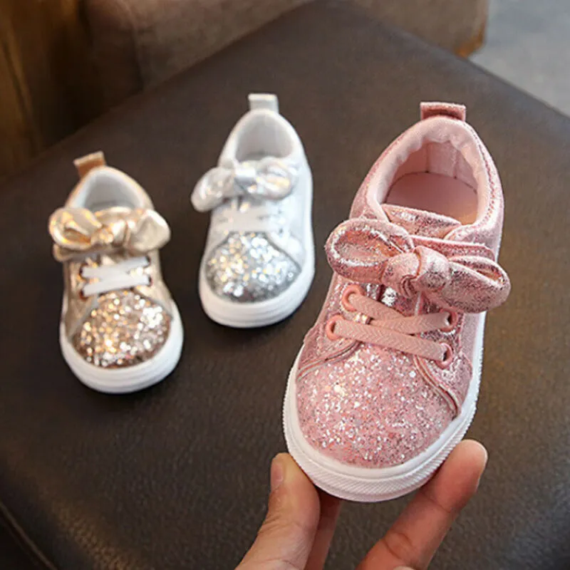 Bow Sequin Crib Shoes