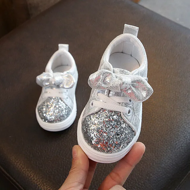 Bow Sequin Crib Shoes