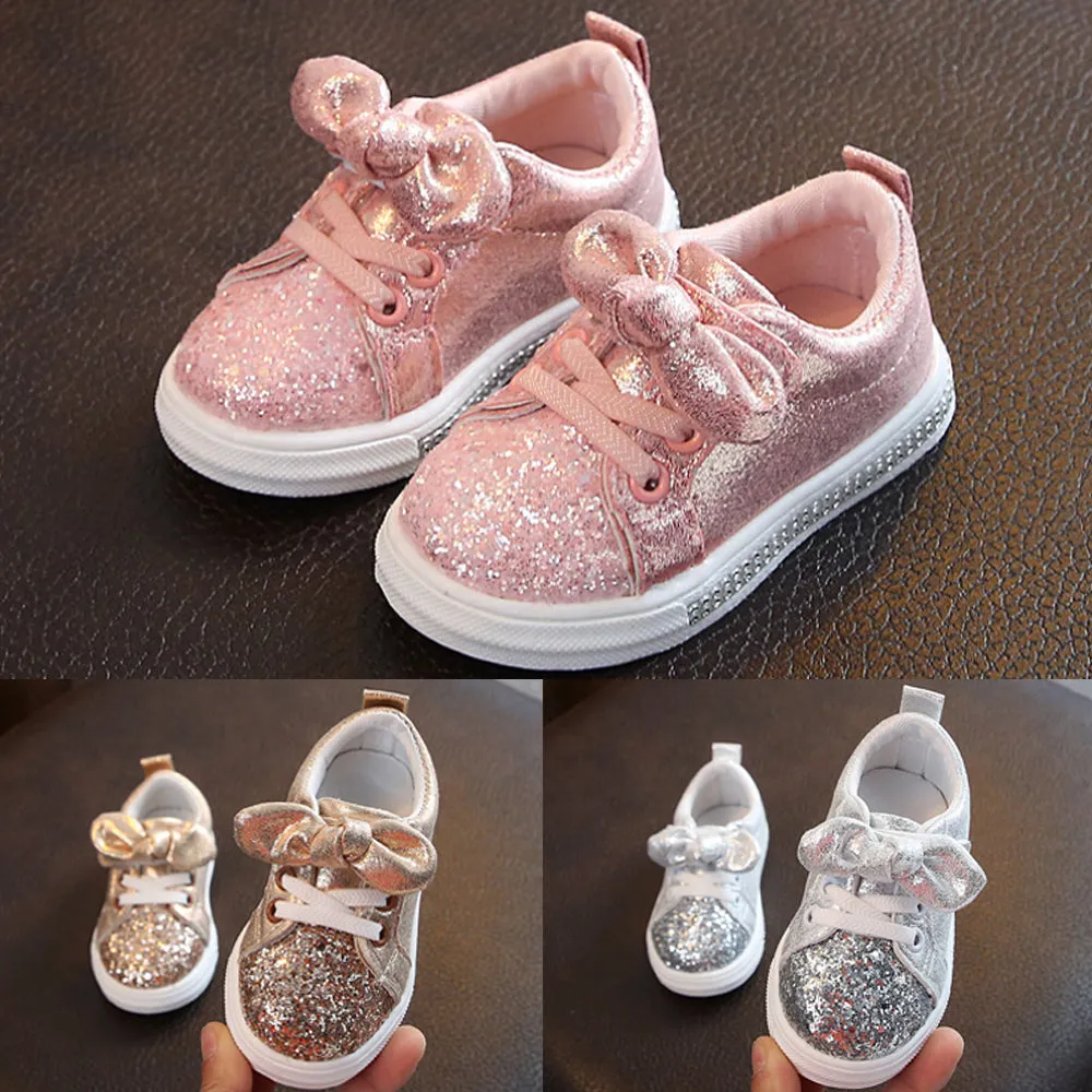 Bow Sequin Crib Shoes