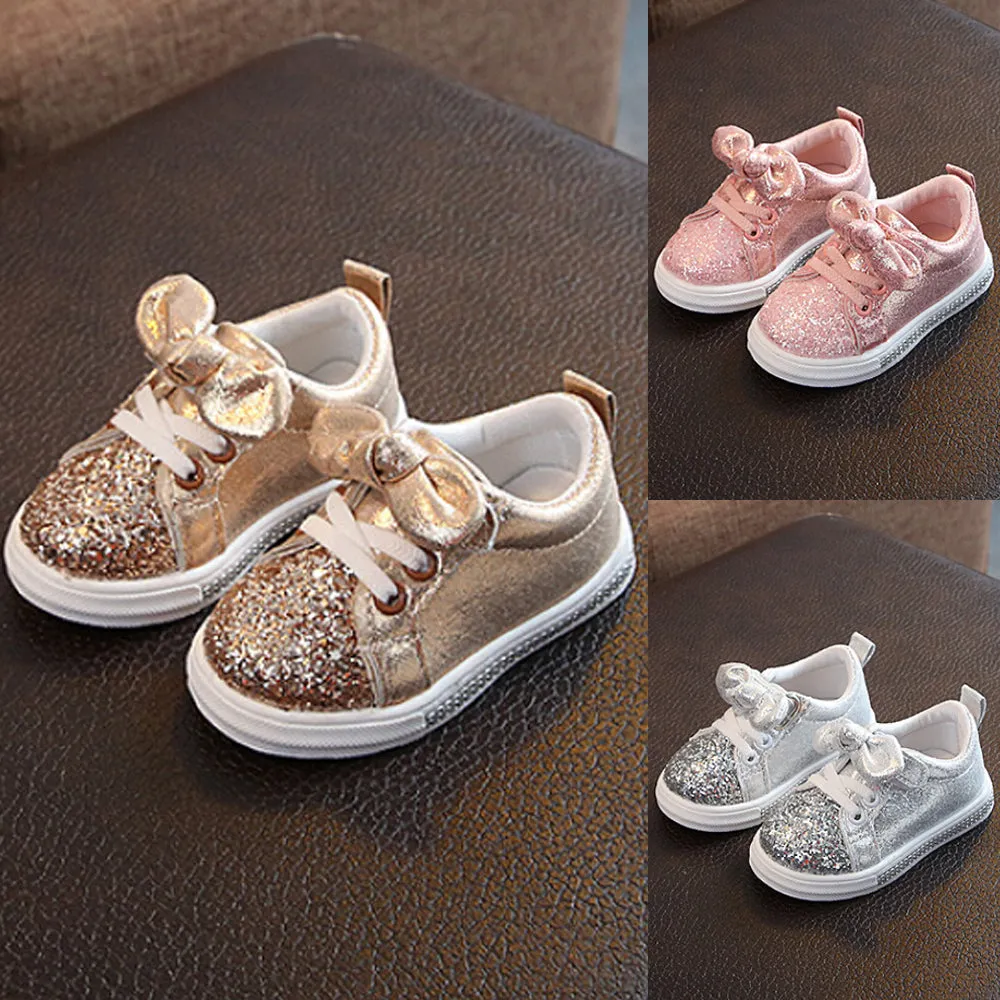 Bow Sequin Crib Shoes