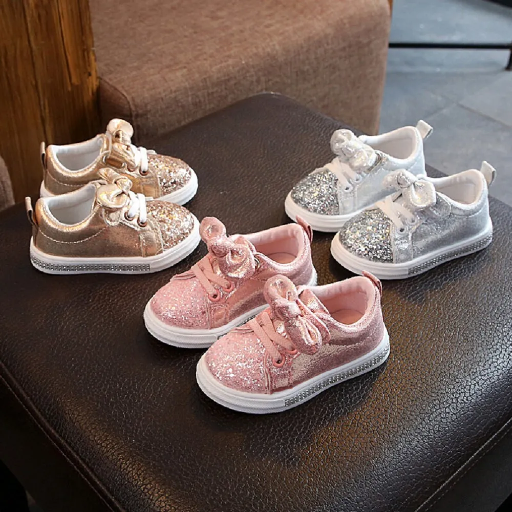 Bow Sequin Crib Shoes