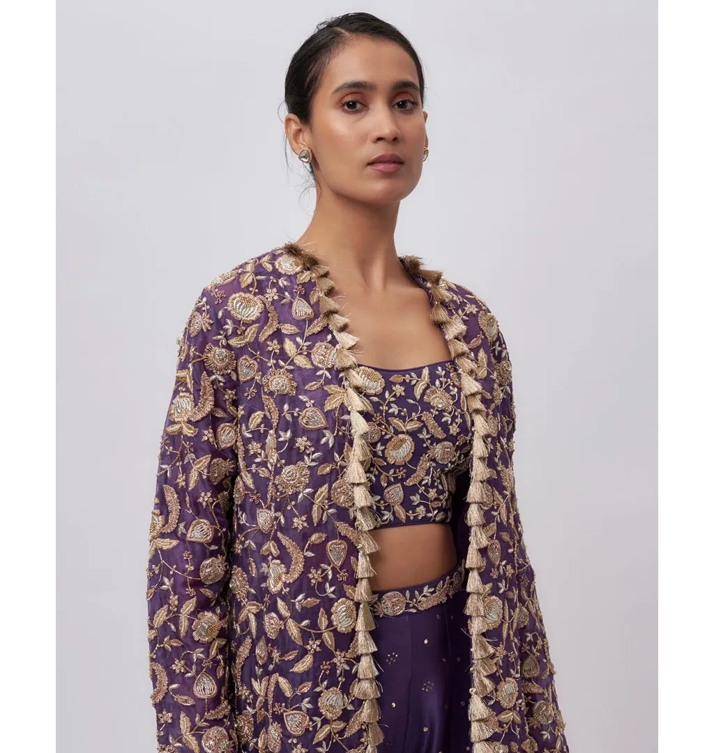 Purple Georgette Mukaish Silkmul Sharara Set