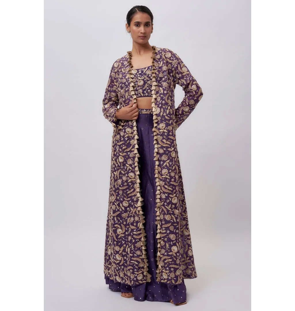 Purple Georgette Mukaish Silkmul Sharara Set